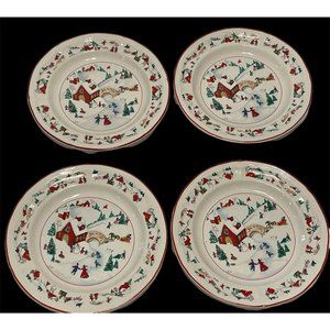 4 VTG Salad Plates Farberware White Christmas Katherine Babonovsky 391 Winter